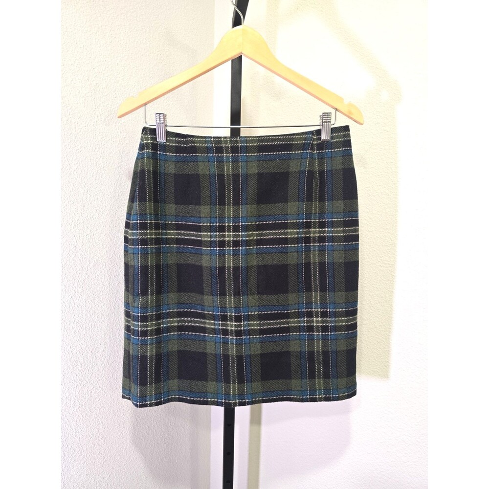 Vintage Y2K 90s Skirt Women's 10 Tartan Green Plaid Wool Blend Academia Heritage